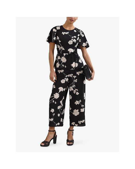 Phase Eight Blue Jolie Peplum Floral-Print Woven Jumpsuit