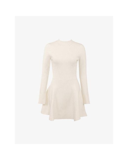 House Of Cb Natural Bonnie High-Neck Merino-Wool Skater Mini Dress