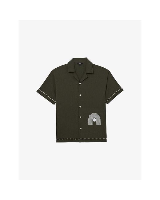 Reiss Green Solano Contrast-Trim Woven Shirt for men