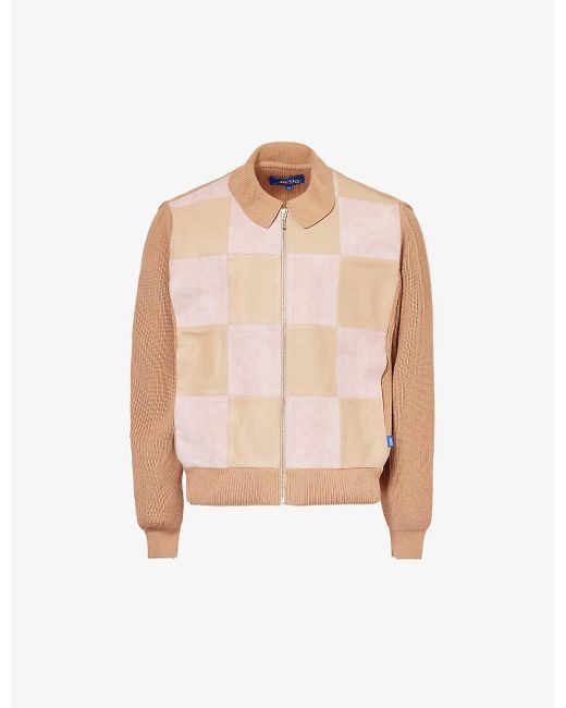 AWAKE NY Pink Checked Polo-collar Suede Jacket for men