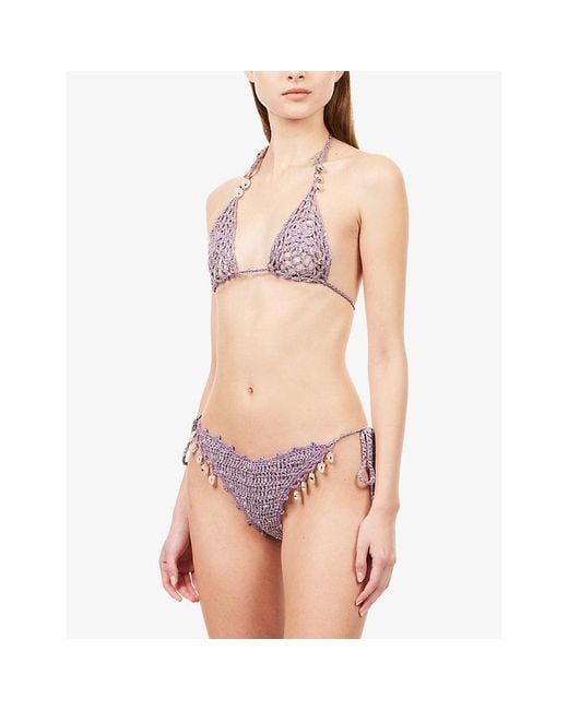 Jaded London Multicolor Crystal-Embellished Crochet Bikini Top