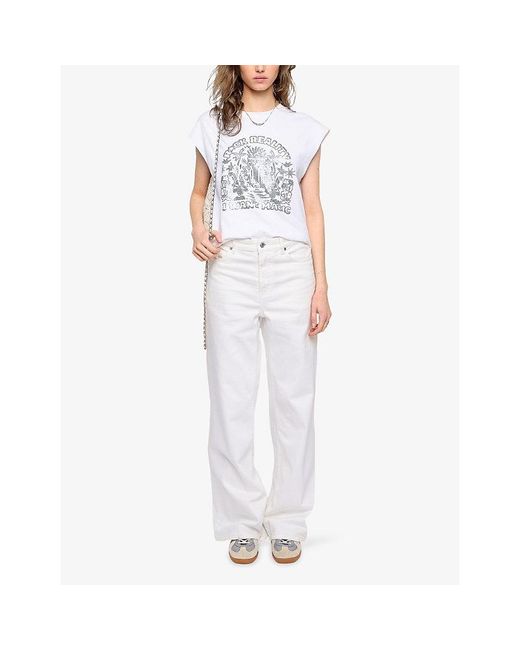 Zadig & Voltaire White Cloe Graphic-Print Cotton T-Shirt