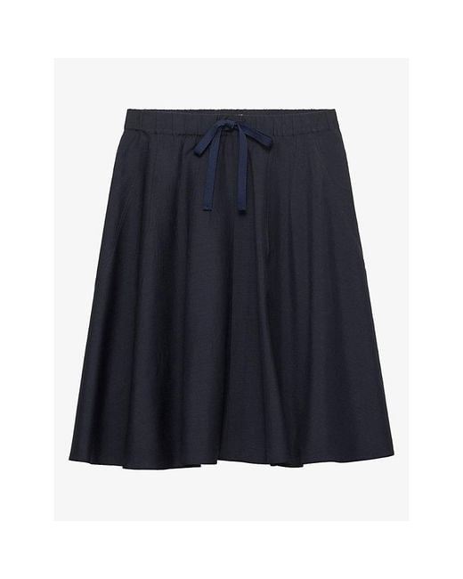 Prada Blue Gathered Light Mohair Wool Midi Skirt