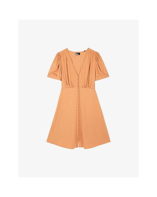 The Kooples Orange V-Neck Short-Sleeve Woven Mini Dress