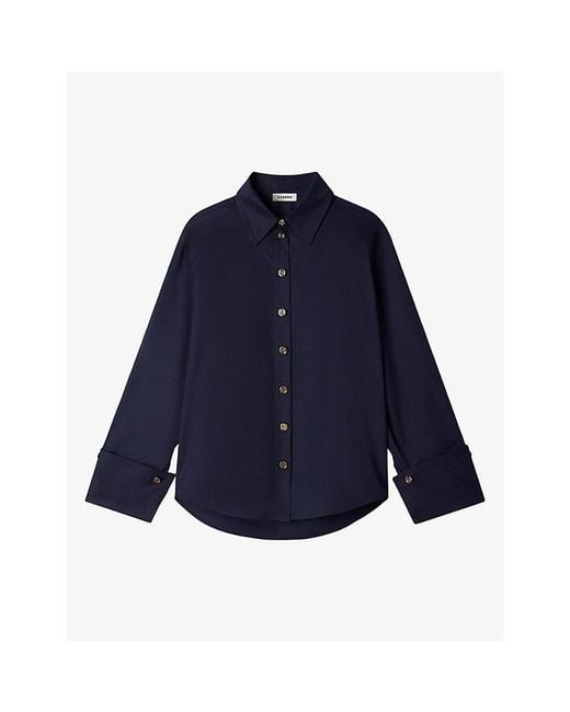 Sandro Blue Wide-Cuff Relaxed-Fit Stretch-Cotton Shirt