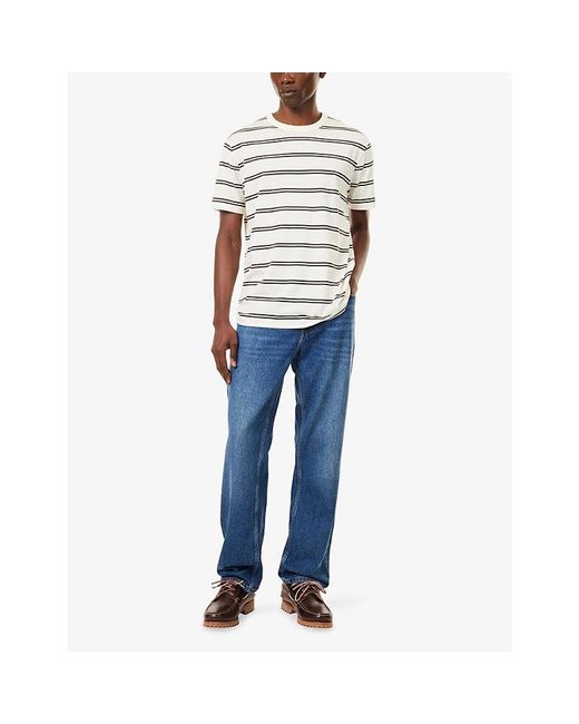 Gant White Pima Striped Cotton T-Shirt for men
