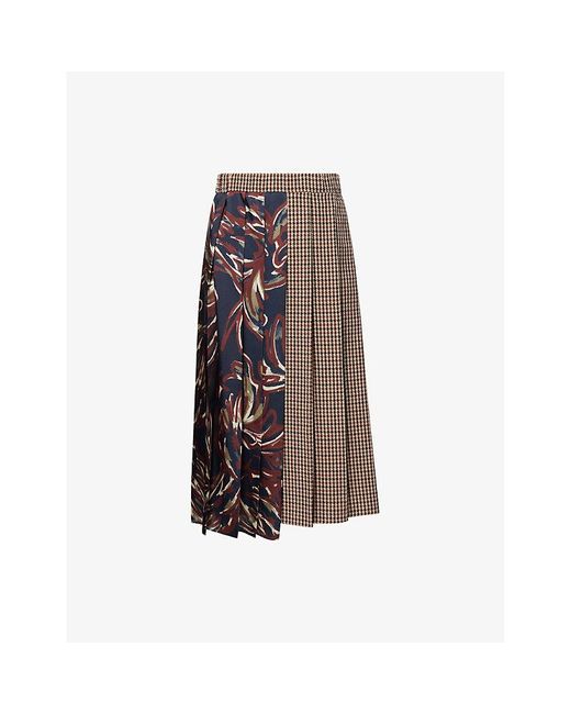 Weekend by Maxmara Brown Fanale Contrast Pleat Wool-Blend Midi Skirt