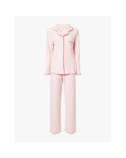 THE NAP CO Pink Stretch Scallop Long-Sleeve Modal-Jersey Pyjama Set