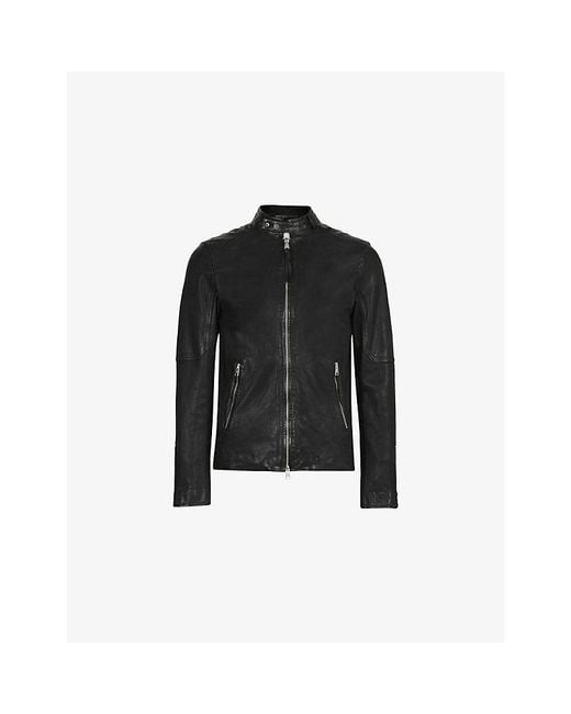 AllSaints Black Cora Regular-Fit Snapback-Collar Leather Jacket for men