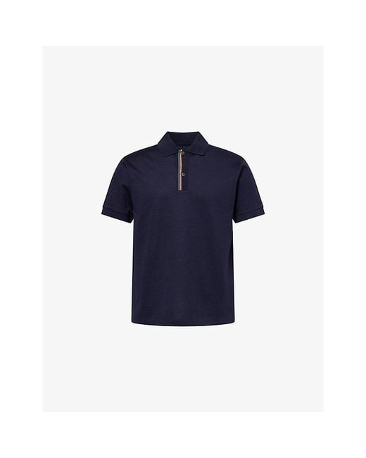 Paul Smith Blue Stripe-Trim Short-Sleeve Cotton Polo T-Shirt for men