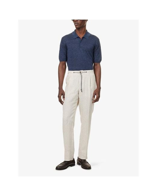 Corneliani Blue Short-Sleeve Linen And Silk-Blend Polo Shirt for men