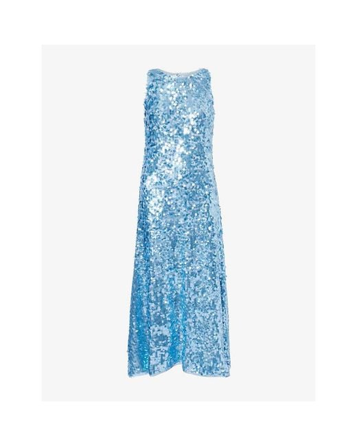 ‎Dima Ayad Blue Racer Cut Sequin Maxi Dress