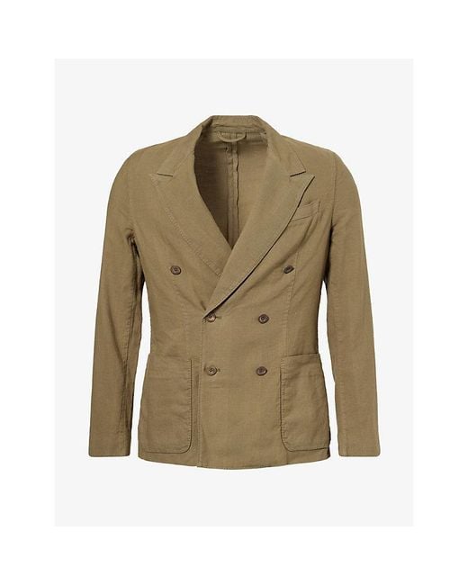 Paul Smith Green Double-Breasted Peak-Lapel Cotton And Linen-Blend Blazer for men