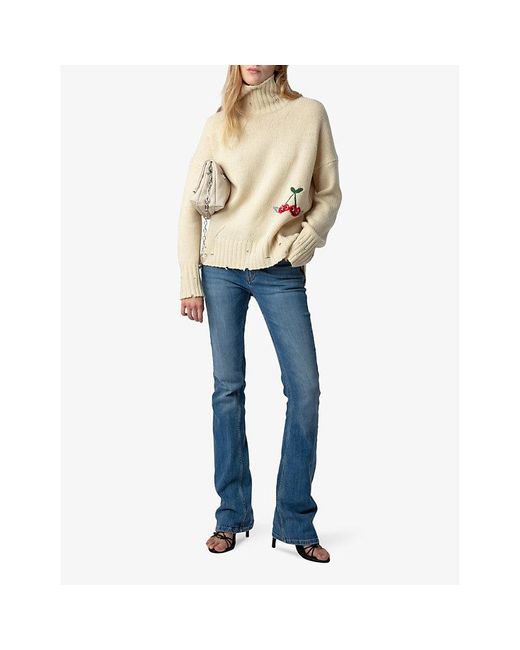 Zadig & Voltaire Natural Bleeza Cherry-embroidered Relaxed-fit Wool Jumper