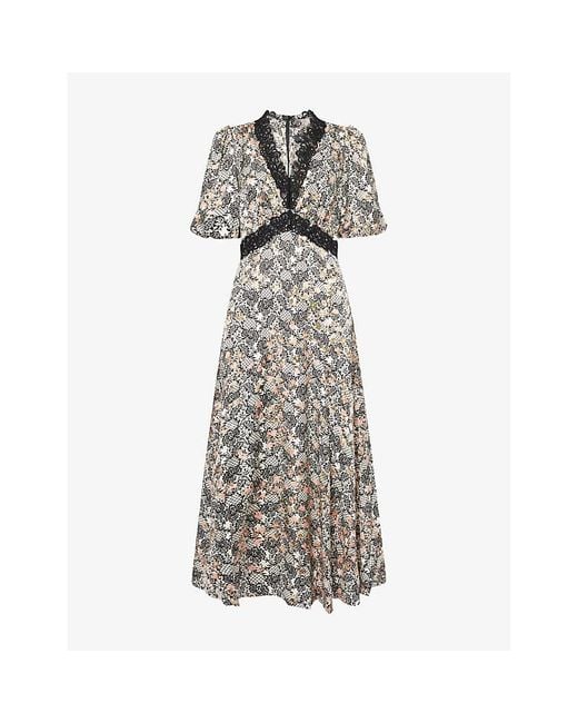 ME+EM Gray V-Neck Lace-Trim Woven Midi Dress
