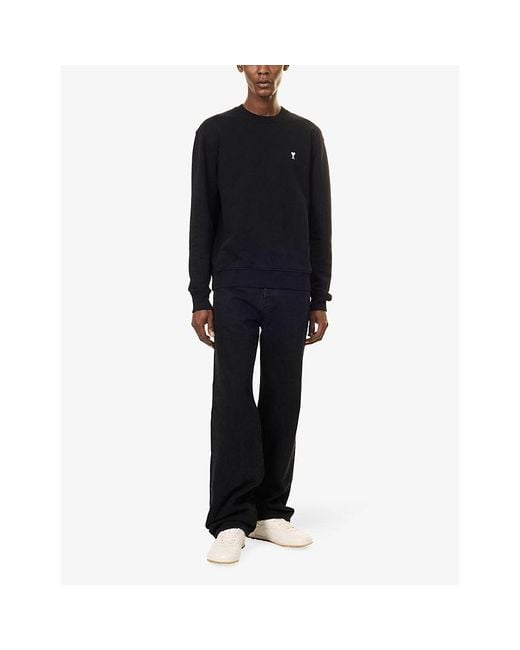 AMI Blue Adc Logo-Embroidered Cotton-Jersey Sweatshir for men