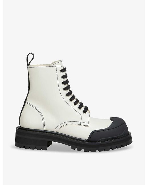 Marni White Contrast-stitched Chunky-sole Leather Ankle Boots
