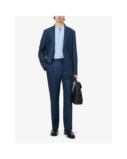 Corneliani Blue Structured-waistband Regular-fit Straight-leg Linen Trousers for men
