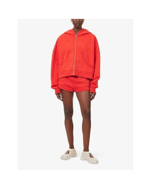 Entire studios Red Eternal Zip Cotton-Jersey Hoodie