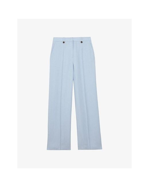 Reiss Blue Magda Wide-Leg Woven Suit Trousers