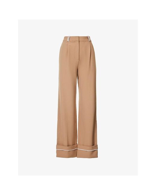 Sir. The Label Natural Leni Folded-cuff Straight-leg Mid-rise Woven Trousers X