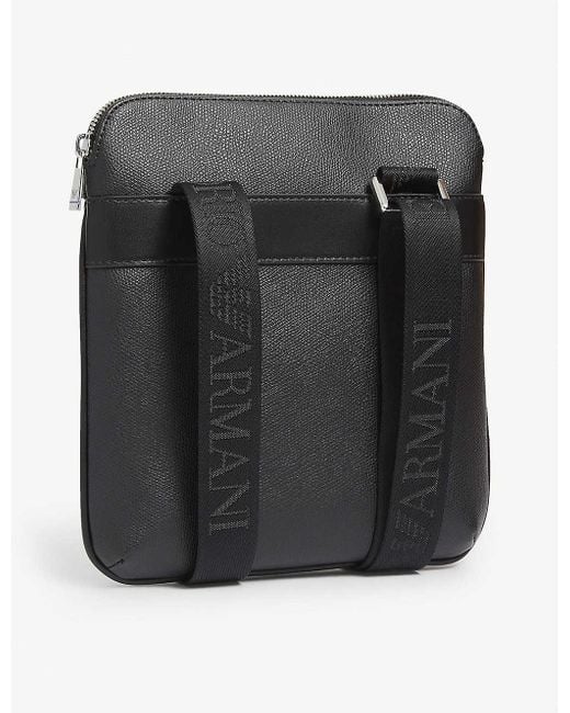 Emporio Armani Logo-print Grained Leather Cross-body Bag in Black for ...