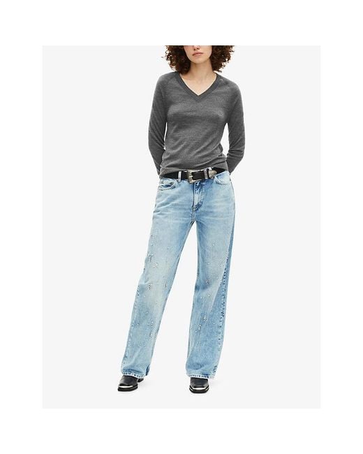 The Kooples Gray V-Neck Wool Knitted Jumper