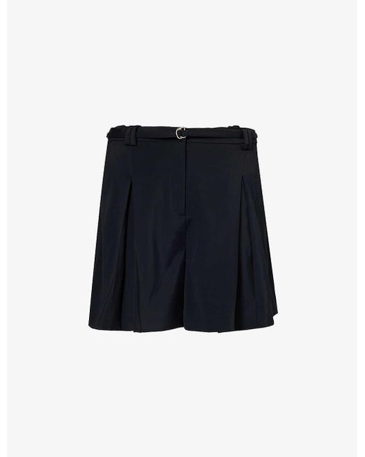 Another Tomorrow Blue Wide-leg High-rise Stretch-woven Shorts