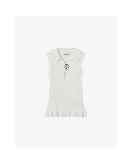 Claudie Pierlot White Sleeveless Pointelle Knitted Top
