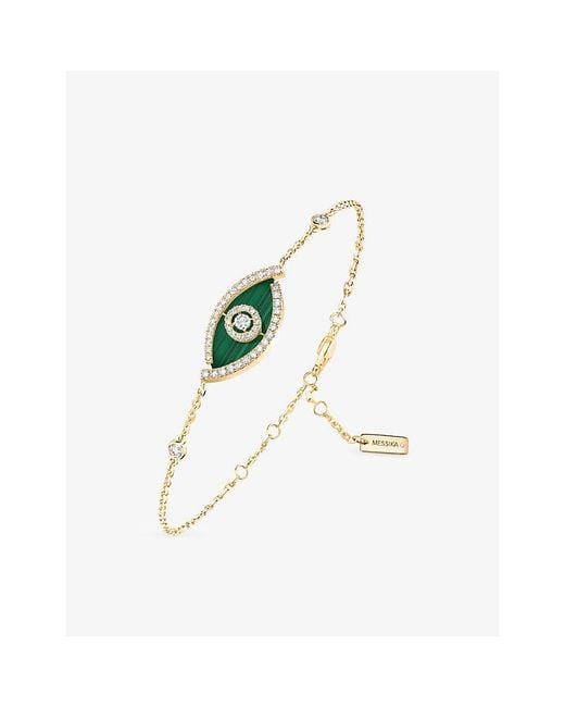 Messika White Lucky Eye 18Ct- Malachite And 0.32Ct Diamond Bracelet