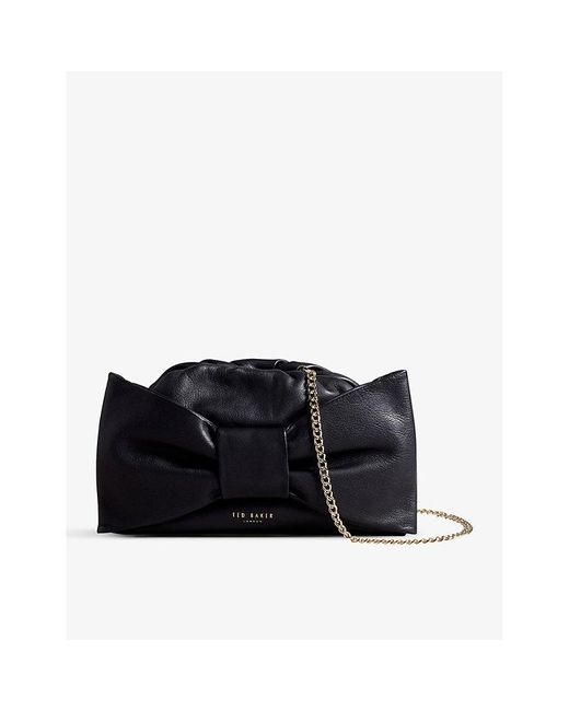Ted Baker Black Niasa Bow-embellished Leather Clutch Bag