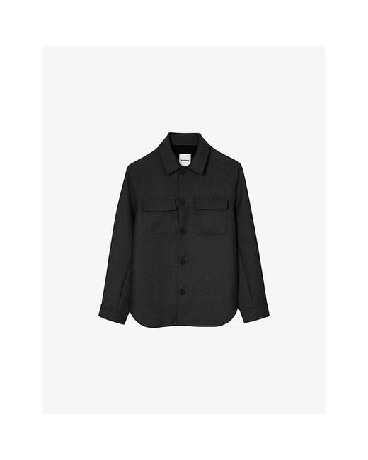 Sandro Black Patch-Pocket Relaxed-Fit Woven Overshirt for men