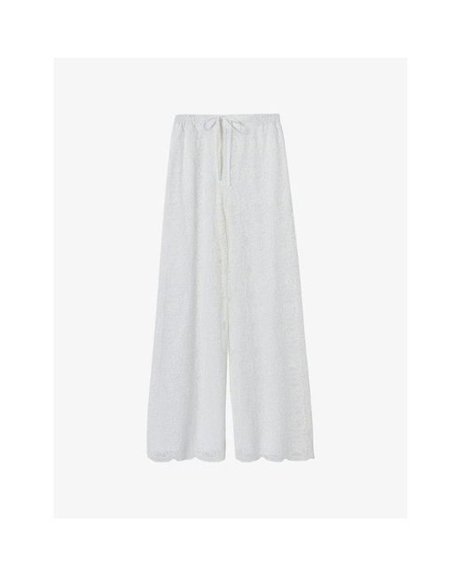 Claudie Pierlot White Wide-Leg Elasticated-Waist Lace Trousers