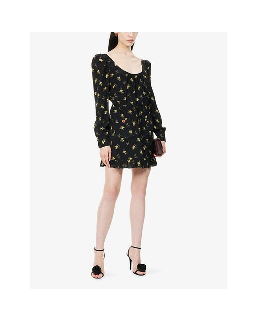 Alessandra Rich Black Printed Scoop-Neck Silk Mini Dress