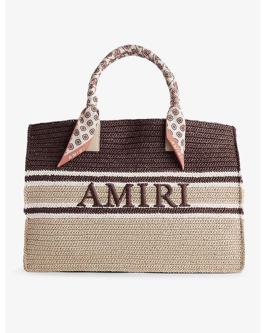 Amiri Brown Brand-embroidered Striped Raffia Tote Bag for men