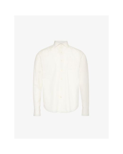 Oscar Jacobson White Long-sleeved Patch-pocket Cotton Shirt for men