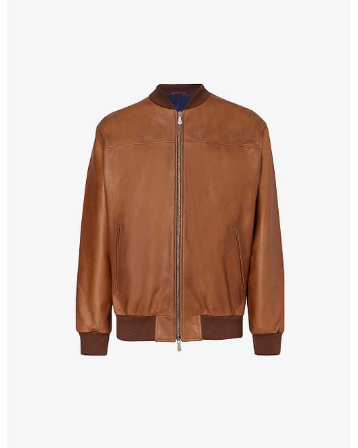 Eleventy Brown Bomber Stand-collar Leather Jacket for men