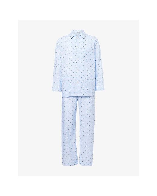 Derek Rose Blue Ledbury Striped Elephant-Print Cotton Pyjamas for men