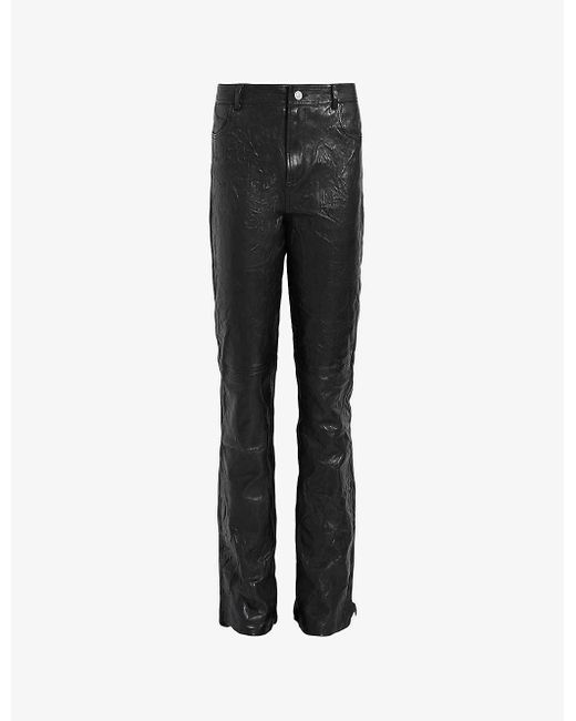 AllSaints Black Pearson Slim-fit Mid-rise Leather Trousers