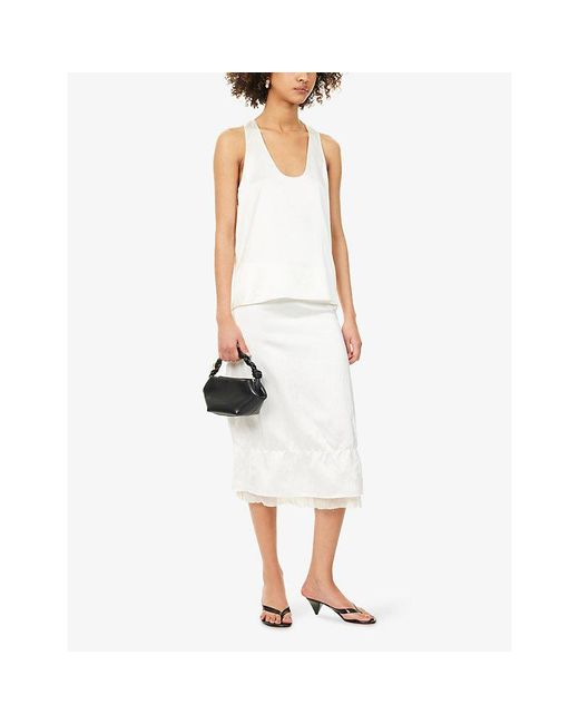 ME+EM White Scoop-Neck Silk-Satin Top