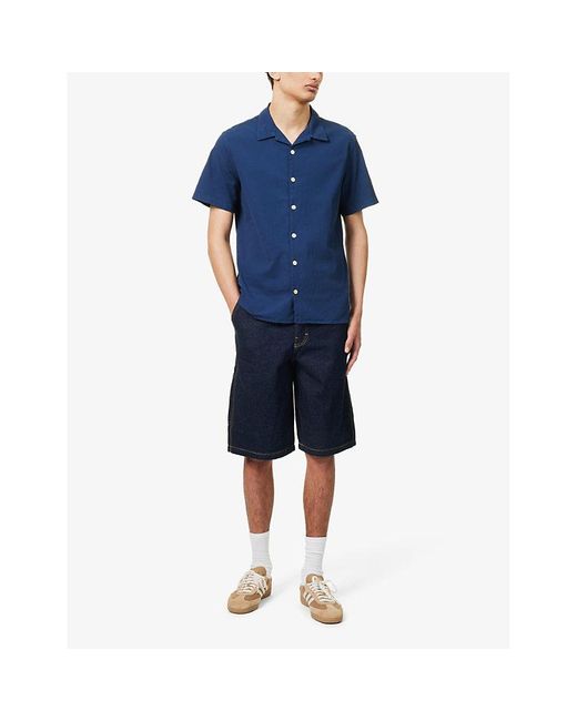 PS by Paul Smith Blue Revere-collar Short-sleeved Stretch-cotton Shirt Xx for men