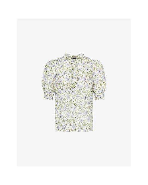ME+EM White Twisting Poppy Floral Graphic-Print Silk-Cotton Blouse