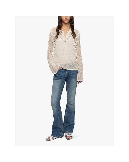 Zadig & Voltaire White Mandala Button-Neck Cotton-Blend Henley Jumper