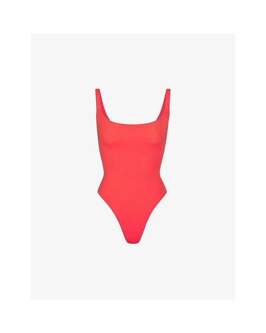 Skims Fits Everybody Square-neck Stretch-woven Bodysuit in Red