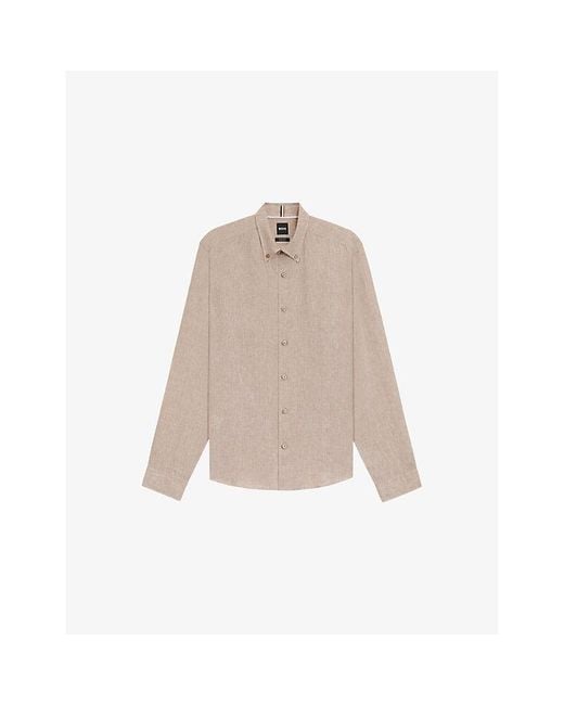Boss Natural Regular-Fit Long-Sleeve Linen Shirt for men
