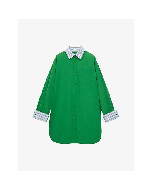 Loewe Green Logo-Embroidered Cotton Shirt Dress