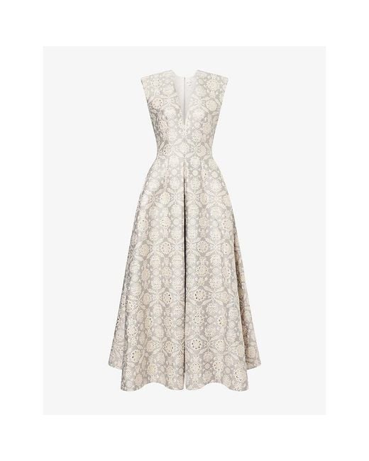 Huishan Zhang Natural Kyle Jacquard Cotton-Blend Maxi Dress