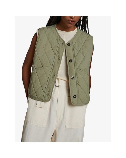 Soeur Green Ulla Relaxed-fit Quilted Cotton Sleeveless Jacket