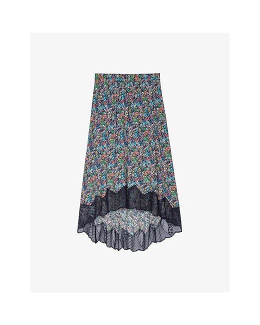 Zadig & Voltaire Gray Joslin Floral-print Woven Midi Skirt