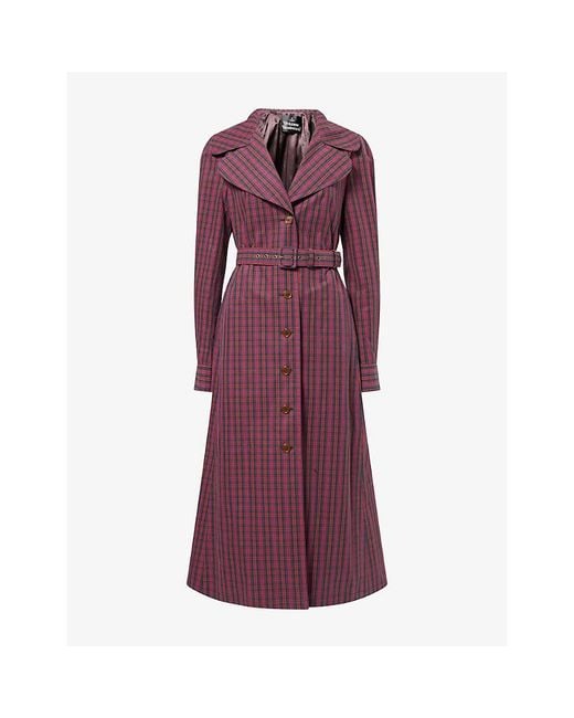 Vivienne Westwood Purple Liska Striped Draped Cotton Mac Coat